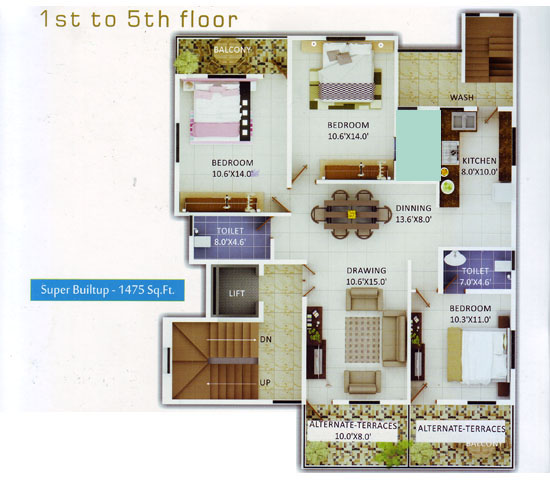 Typical 1st, 2nd & 3rd Floor Plan